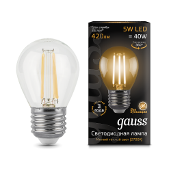 Лампа Gauss Filament Шар Е27, 5 Вт, 420ЛМ, 2700К
