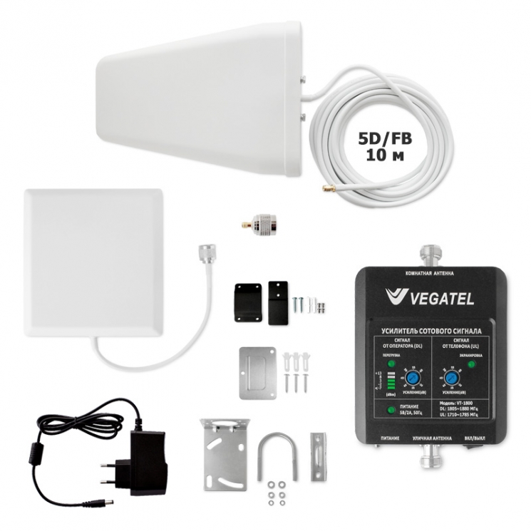 Усилитель сотовой связи VEGATEL VT-1800-kit (дом, LED)